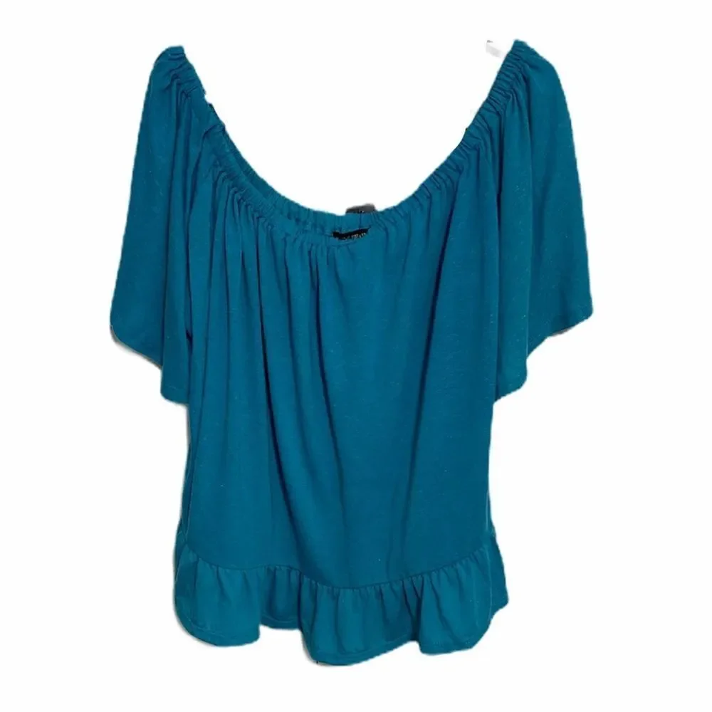 Lane Bryant Off The‎ Shoulder Ruffle Top Blue 26/28 - Picture 6 of 10
